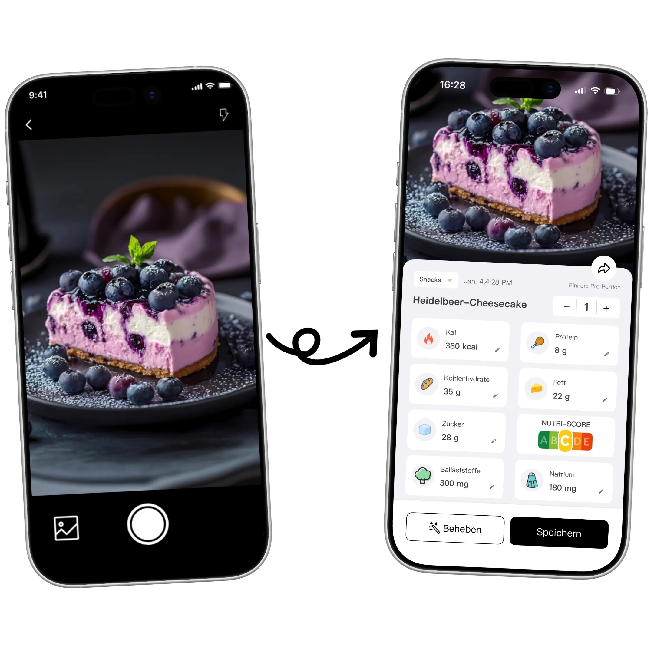 Kalorien zählen per Foto App Oberfläche