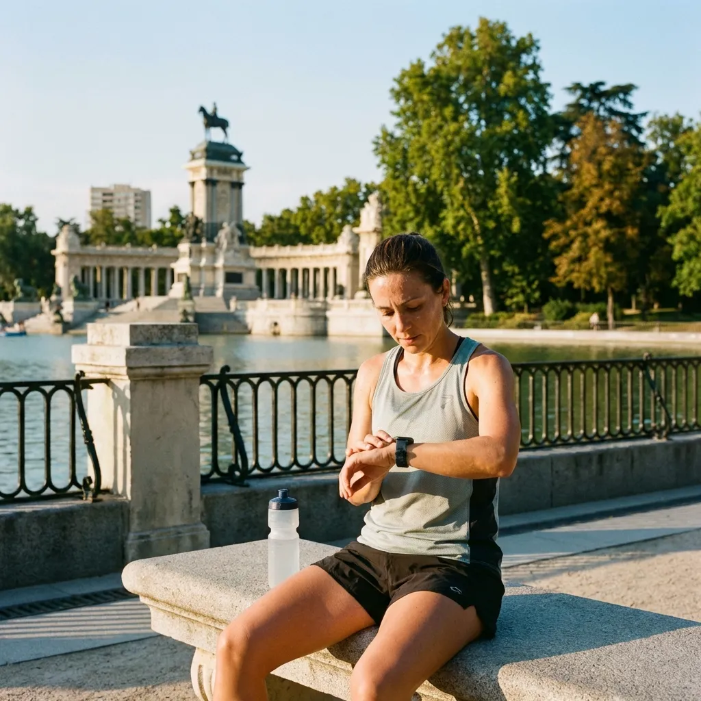 Persona fitness descansando en parque español