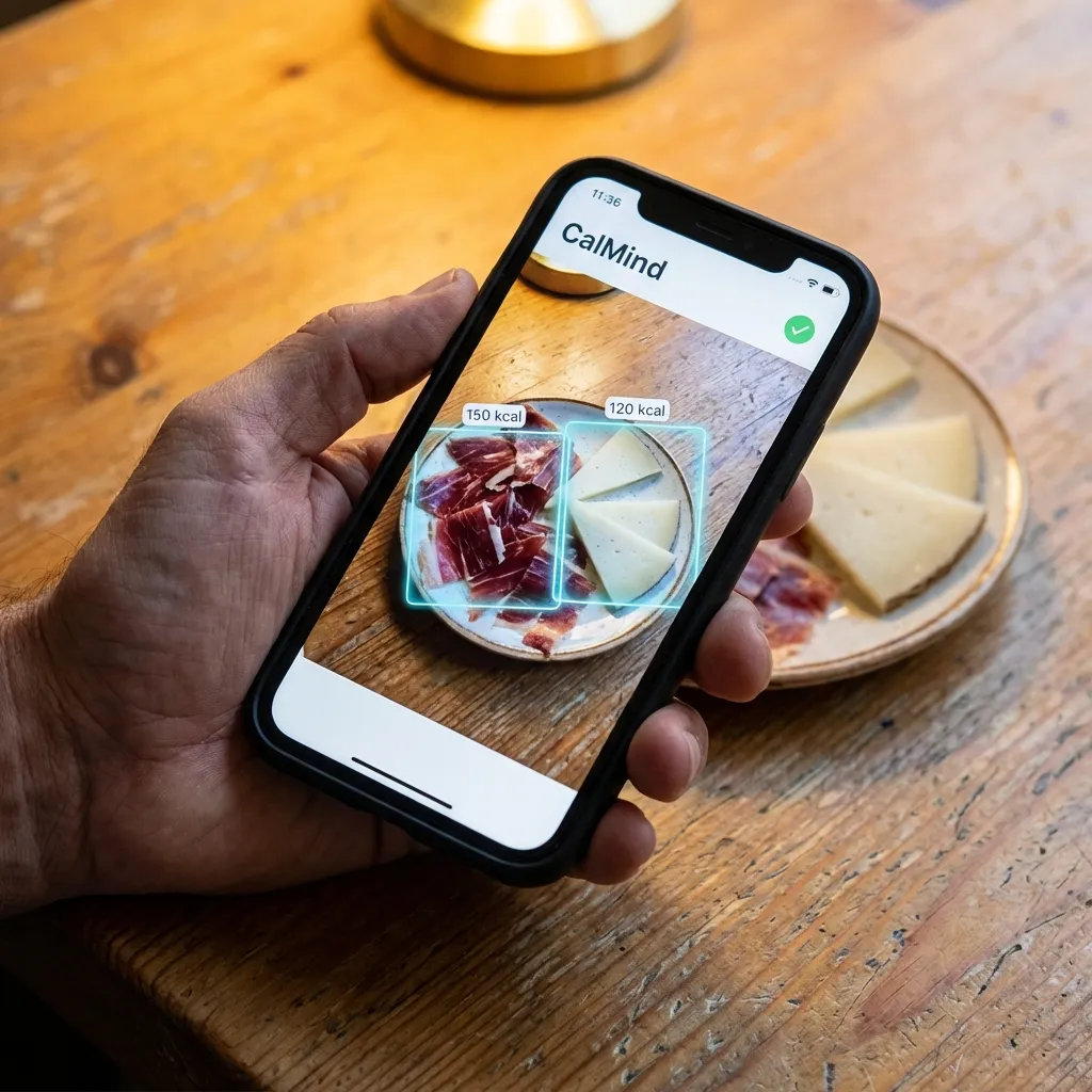 Escáner de IA de CalMind identificando jamón ibérico