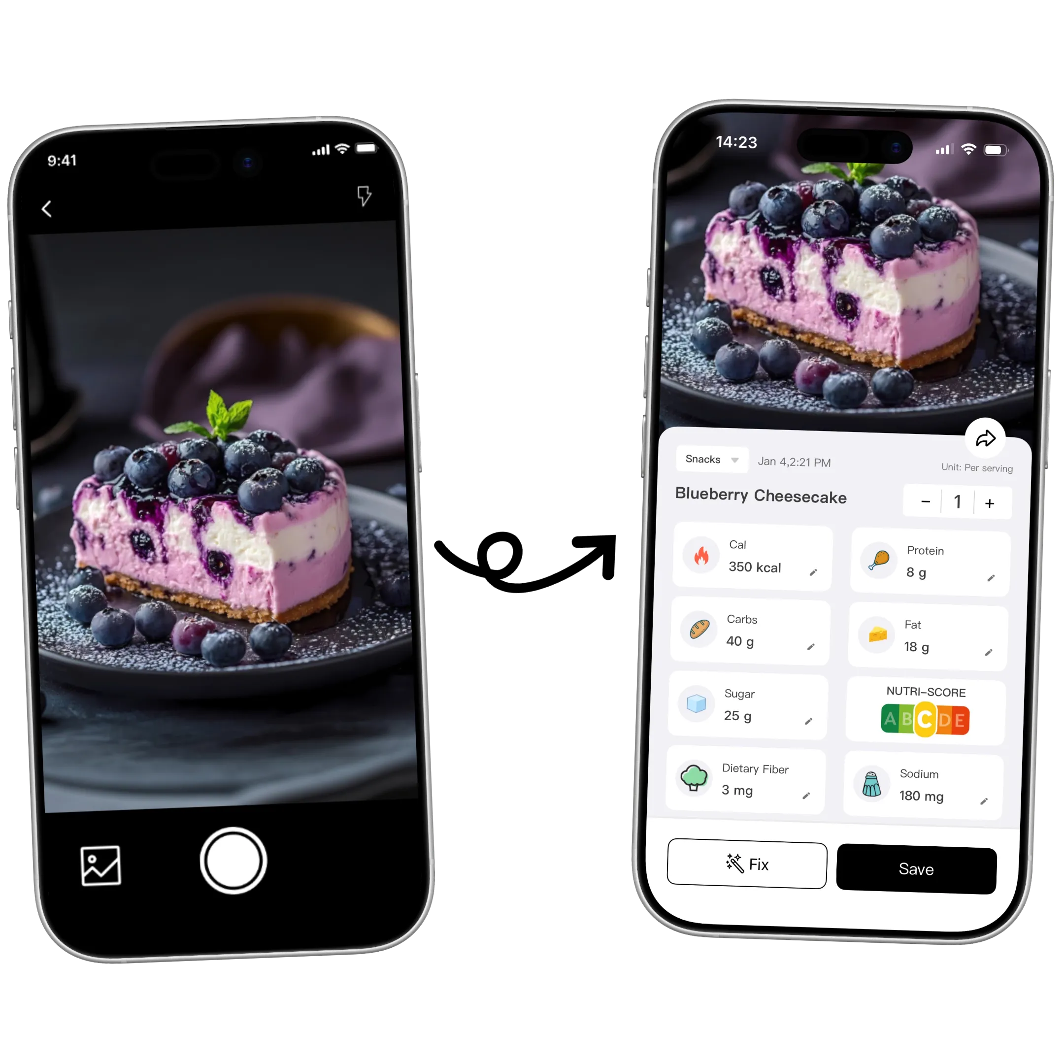 Contacalorie Fotografico App Interface